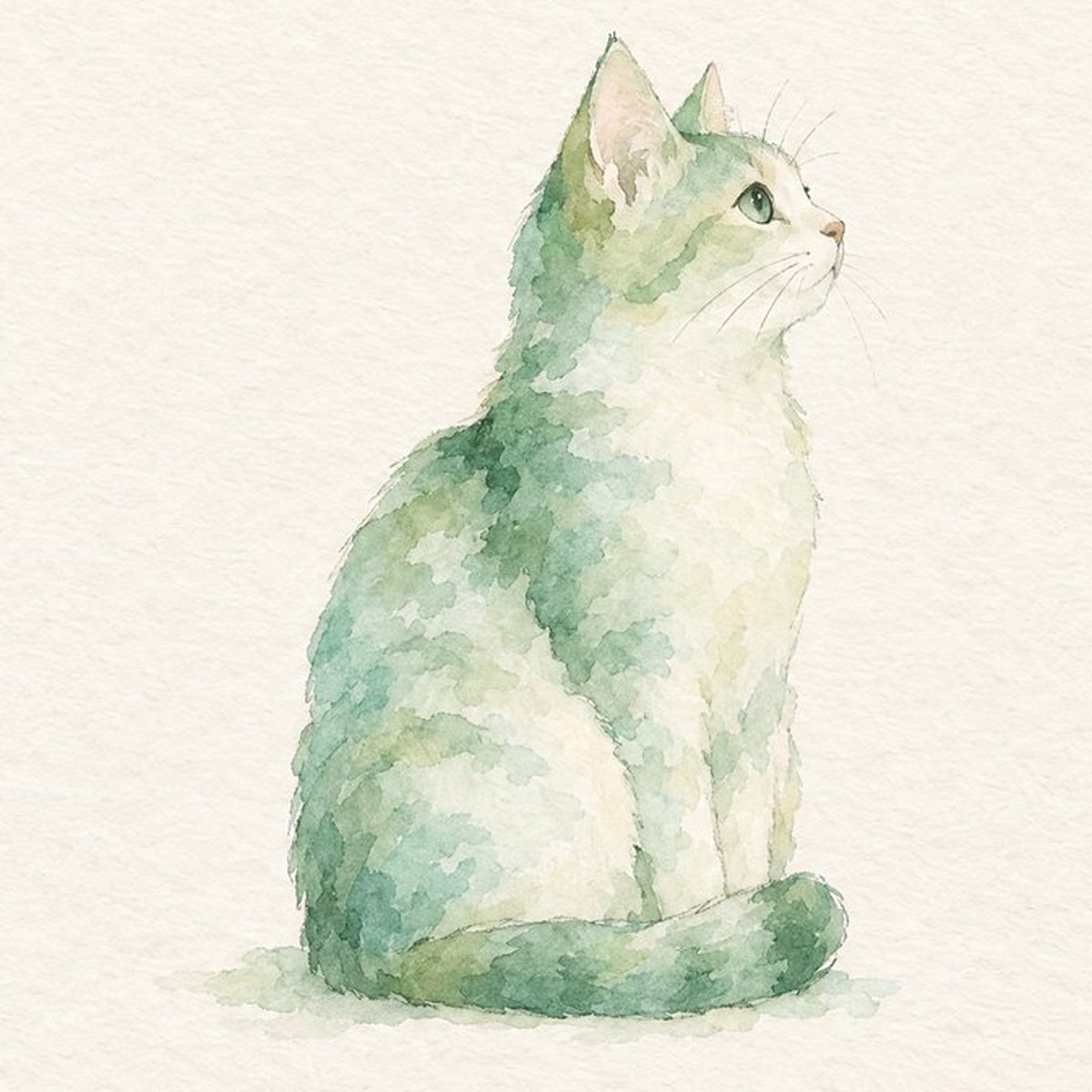 CHIHIROの象徴として描かれた、ミント色の猫の水彩イラスト