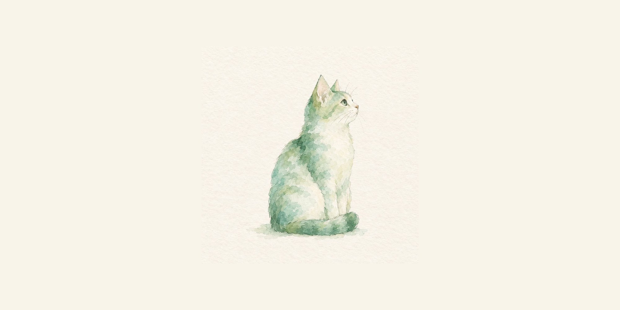 CHIHIROの象徴として描かれた、ミント色の猫の水彩イラスト
