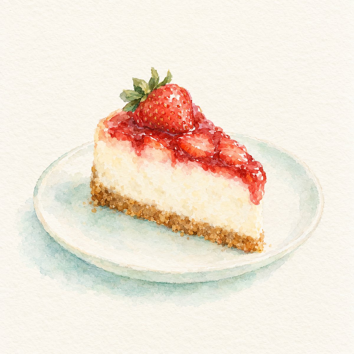 いちごのチーズケーキの水彩イラスト