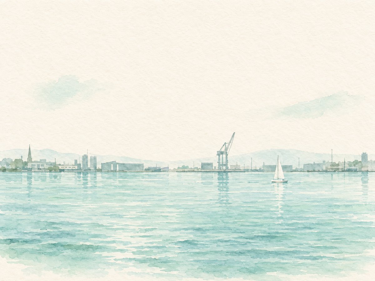 横浜の港を水彩で描いたイラスト